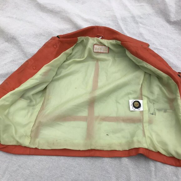 Vtg Lux Imported Turkey Bennys Orange Leather Coat Silk Lined Designer Girls 5 6 - Picture 16 of 16